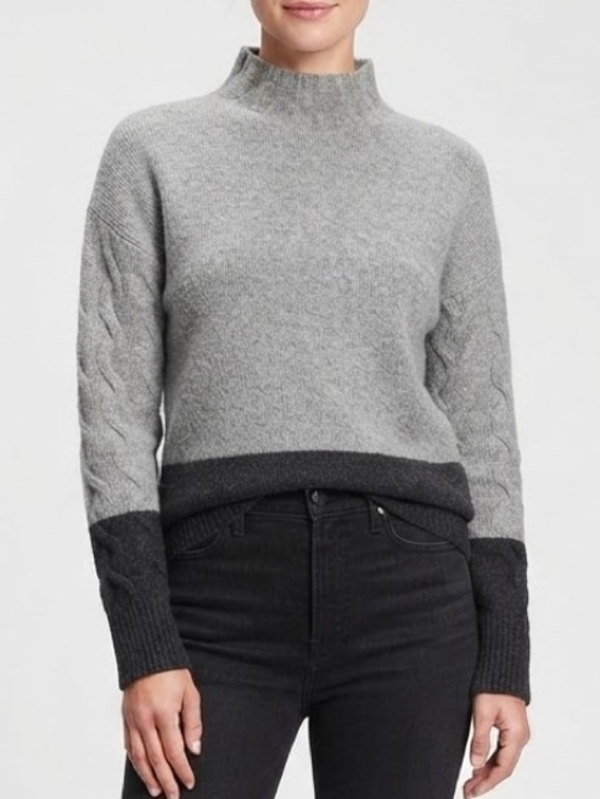 Bartolini Sweaters - Bartolini Made in Italy Gray Colorblock Mock Neck Wool Cashmere Sweater Size L